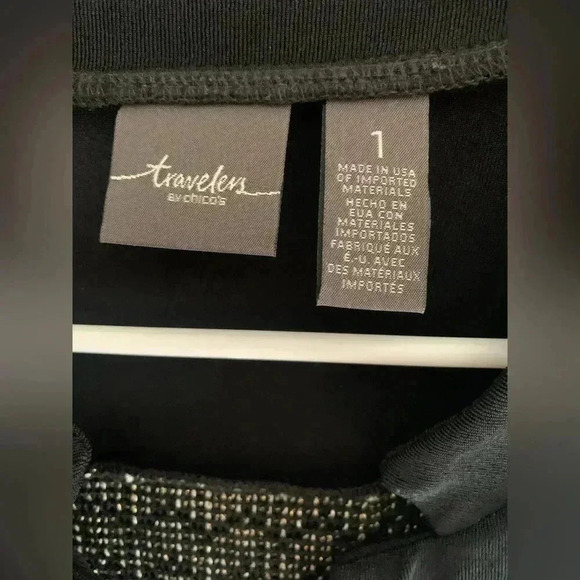 Woman’s Travels By Chicos Black and Gold Long Sleeve Classic Cardigan Size 1 - Picture 2 of 11